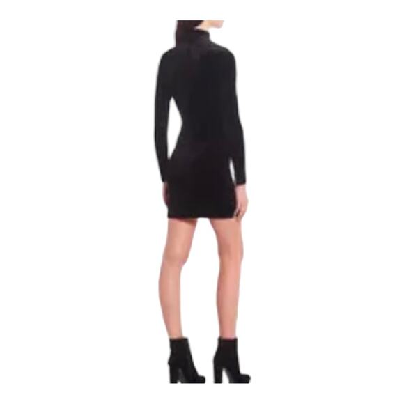 GB Black Velvet Stretch High Mock Neck Long Sleeve Holiday Cocktail Party Dress - Picture 3 of 16